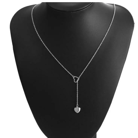 NWOT {Gold & Silver} Double Heart Drop Necklace - Picture 5 of 6